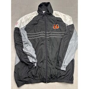 NFL Cincinnati Bengals Windbreaker Jacket Mens Large Black Grey White Full Zip